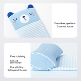 Baby blanket with bear design and text about embroidery pattern and softness