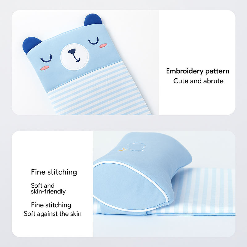 Baby blanket with bear design and text about embroidery pattern and softness